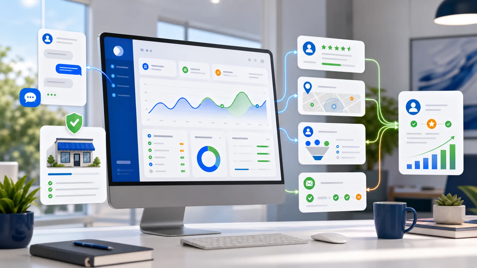 Lead generation dashboard connecting website visitors and qualified follow-up cards