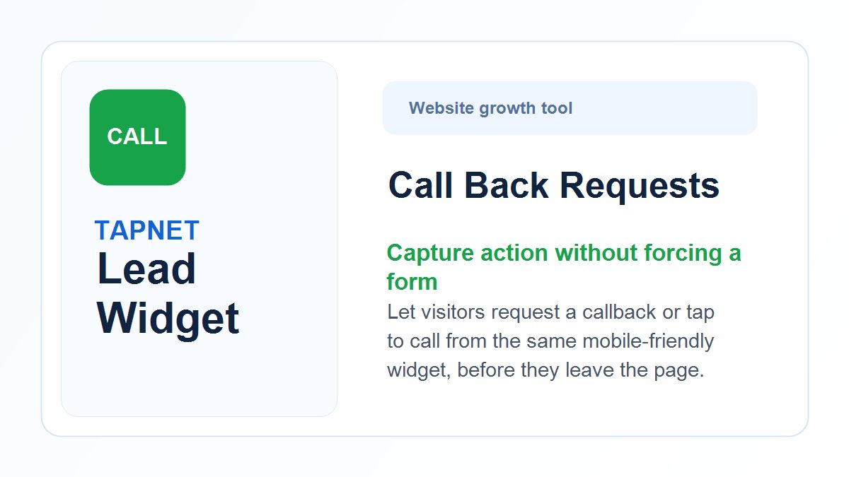 TAPNET Lead Widget callback feature image showing visitor call back request tools.