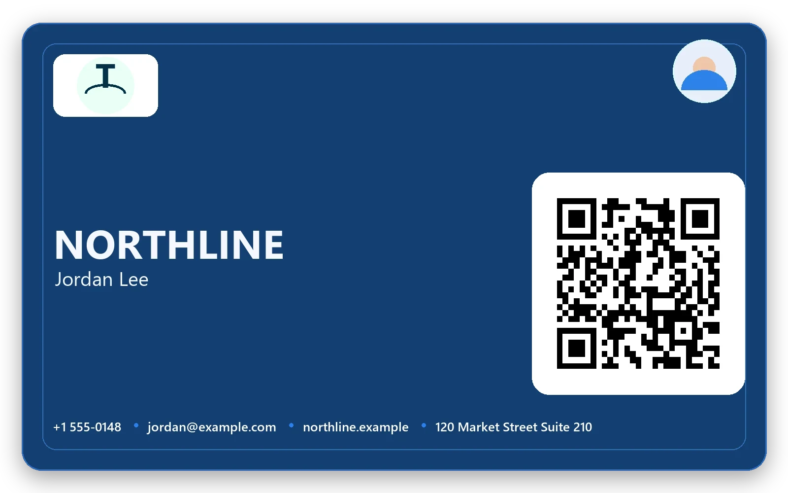 Sample TAPNET digital business card with company logo, avatar, QR code, contact details, and public profile layout.