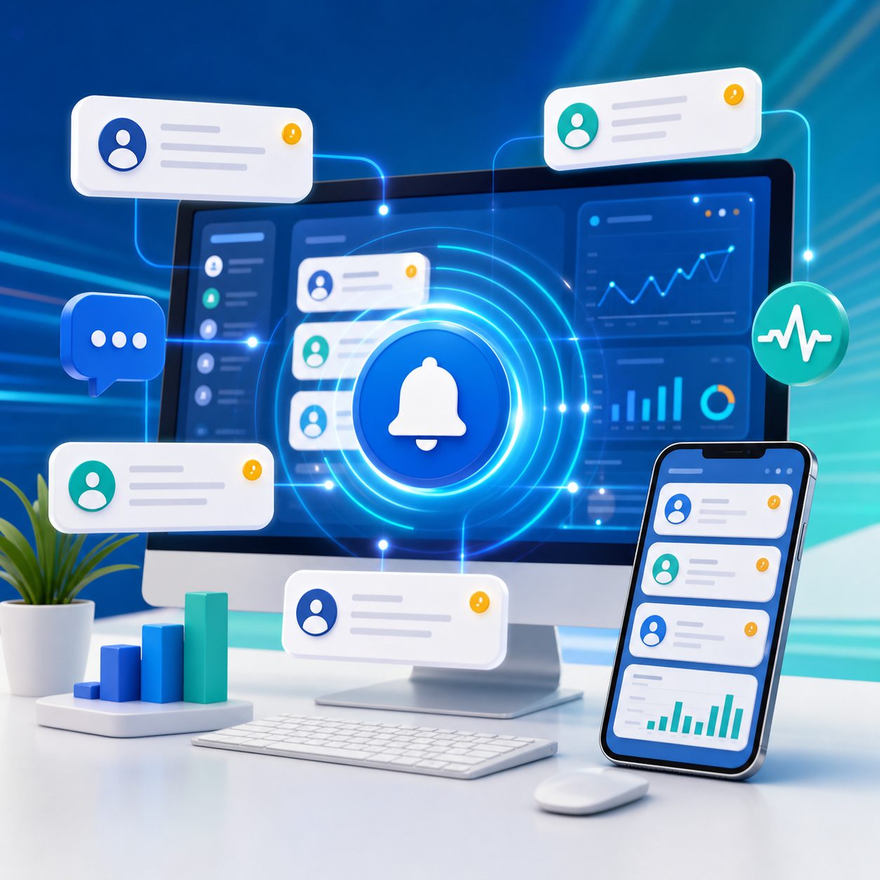 Real-time lead notifications social image showing qualified lead alerts across desktop and mobile devices.